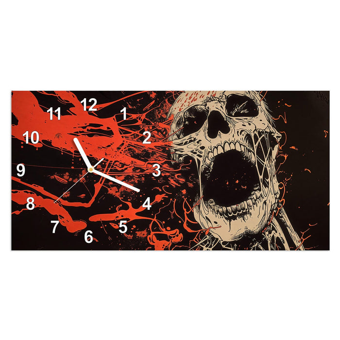 Wanduhr Schreiender Schädel aus Glas – Querformat 60 × 30 cm mit Ziffernblatt Modern