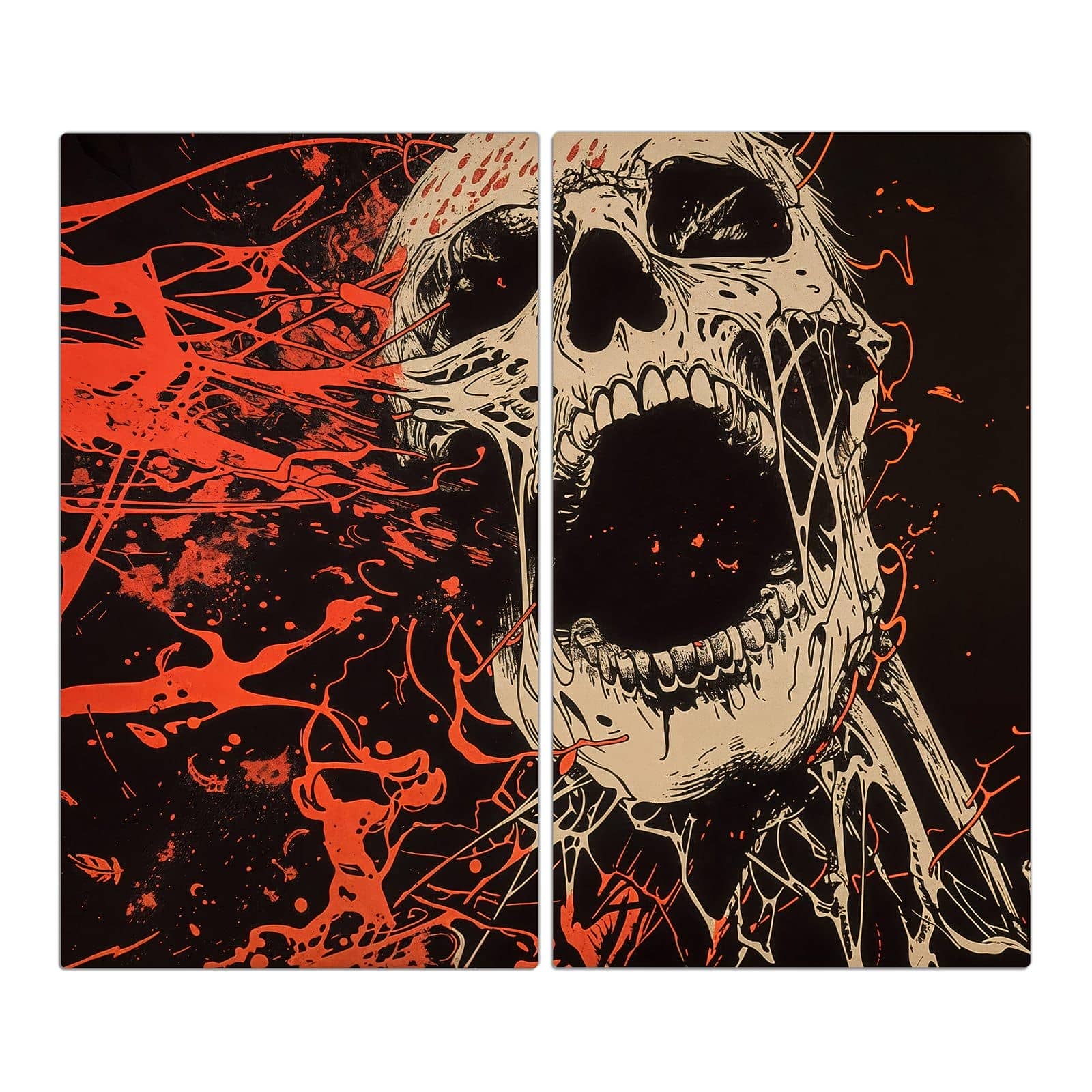 2-teilige Herdabdeckplatten aus Glas mit Schreiender Schädel-Motiv in der Frontansicht #grösse_2-Teilig (60x52cm)