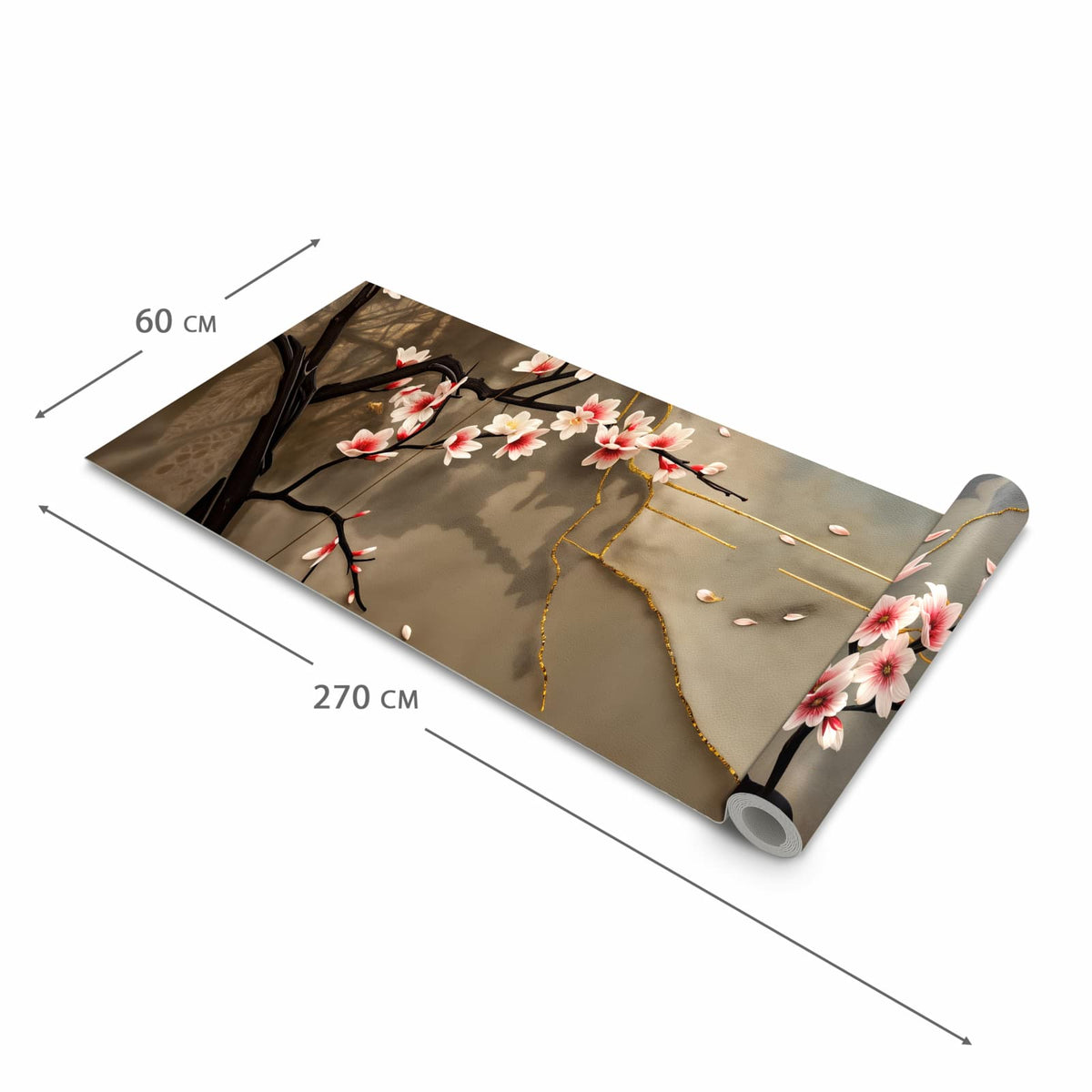 Geruchsneutraler rutschfester Küchenläufer mit Motiv Blüten und Kraniche in der Grösse 80x200 cm