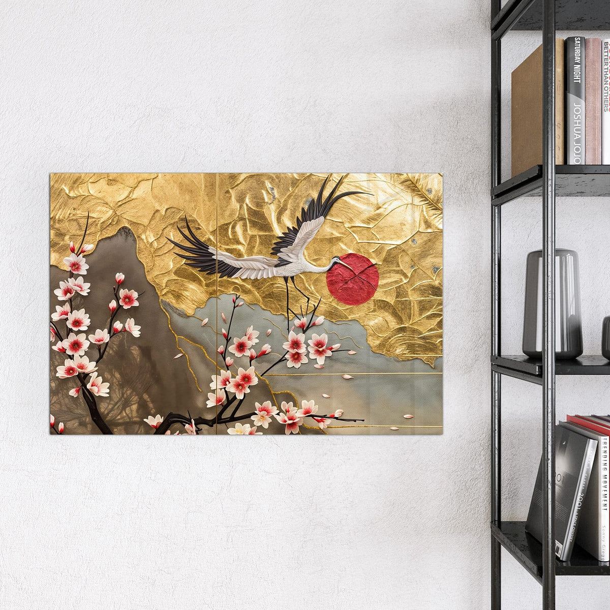 9 Größen – von 30 × 30 bis 120 × 90 cm – Magnettafel - Kranich über Blüten