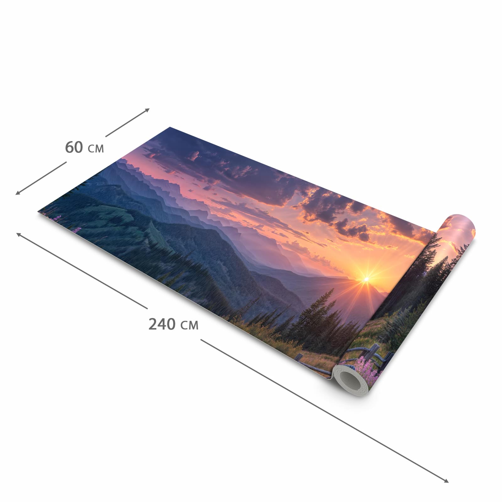 Langlebiger Teppichläufer für die Küche mit Motiv Sonnenuntergang Wiese in der Grösse 60x90 cm