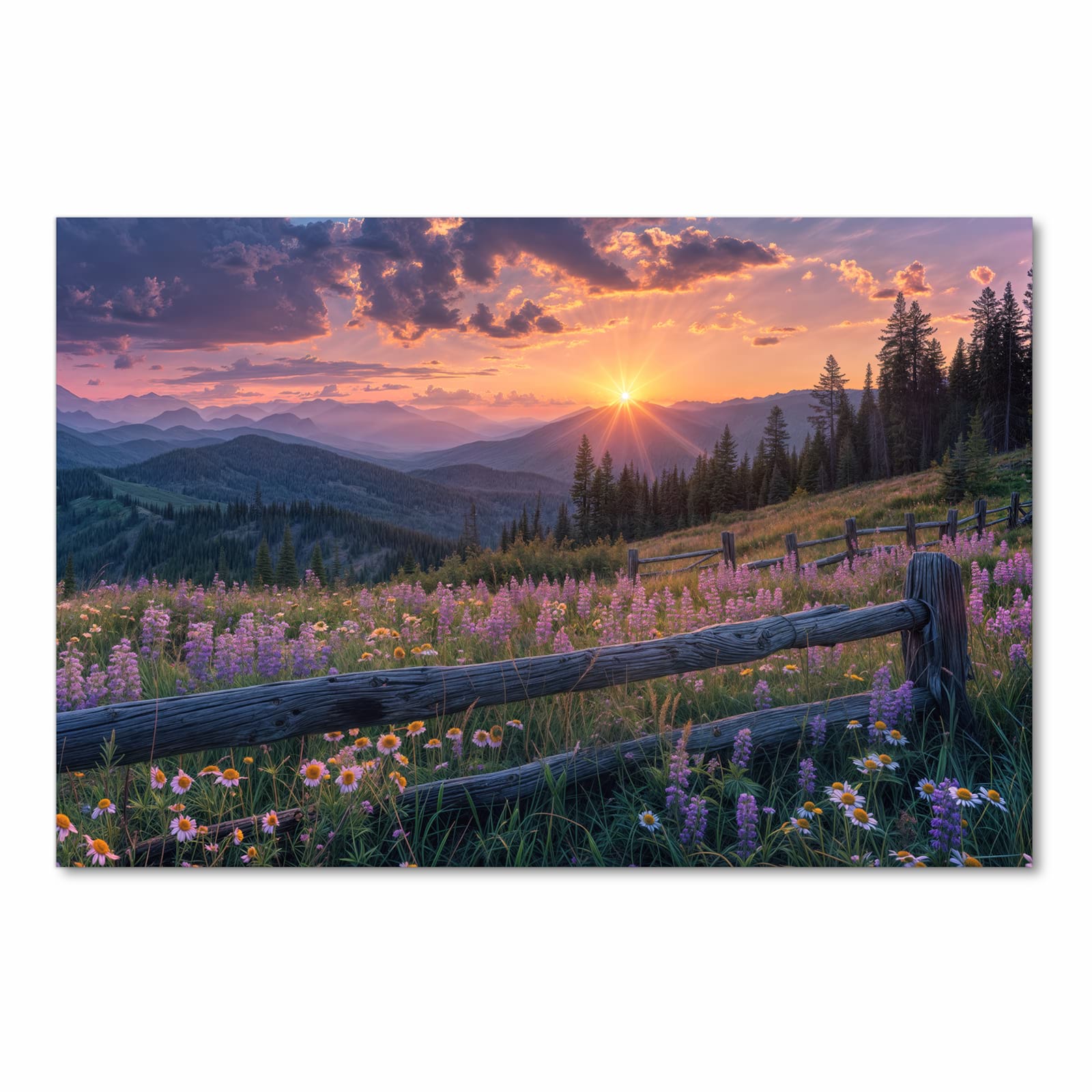 Feuchtigkeitsresistenter Läufer für Eingangsbereich mit Motiv Sonnenuntergang Wiese in Frontansicht