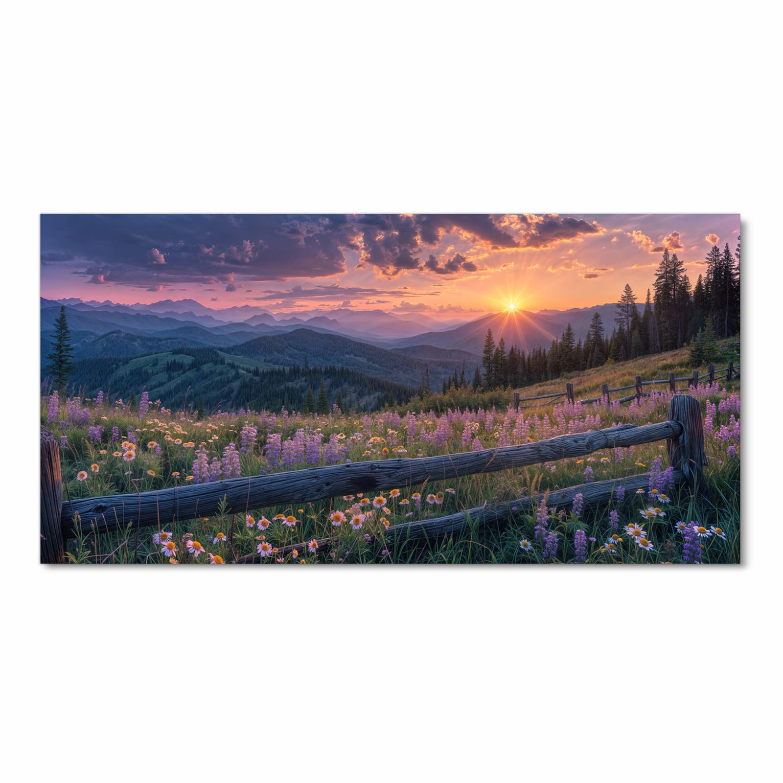 Küchenteppich mit Motiv Sonnenuntergang Wiese in Frontansicht für angenehme Haptik