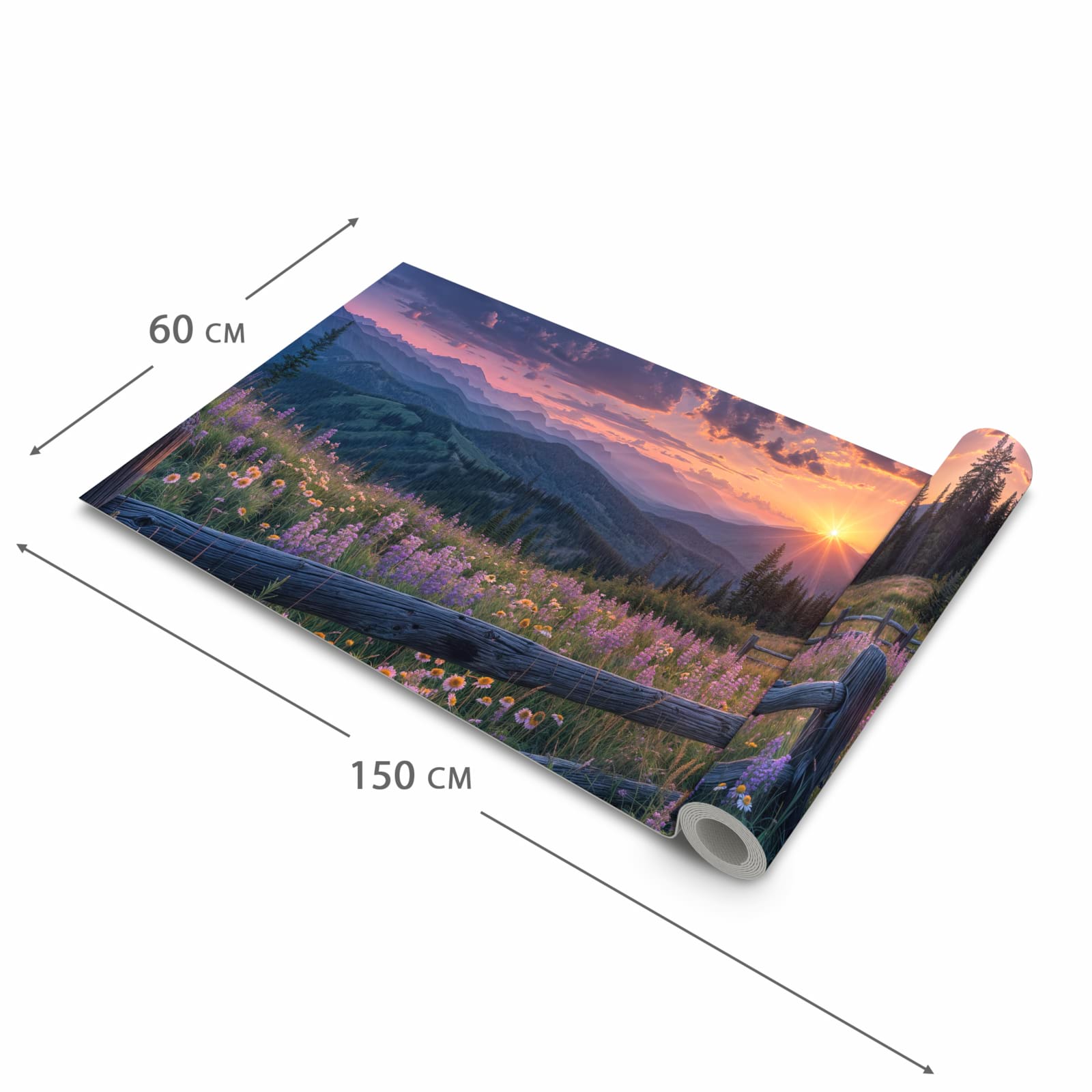 Schmutzabweisender Küchenläufer mit Motiv Sonnenuntergang Wiese in der Grösse 60x90 cm