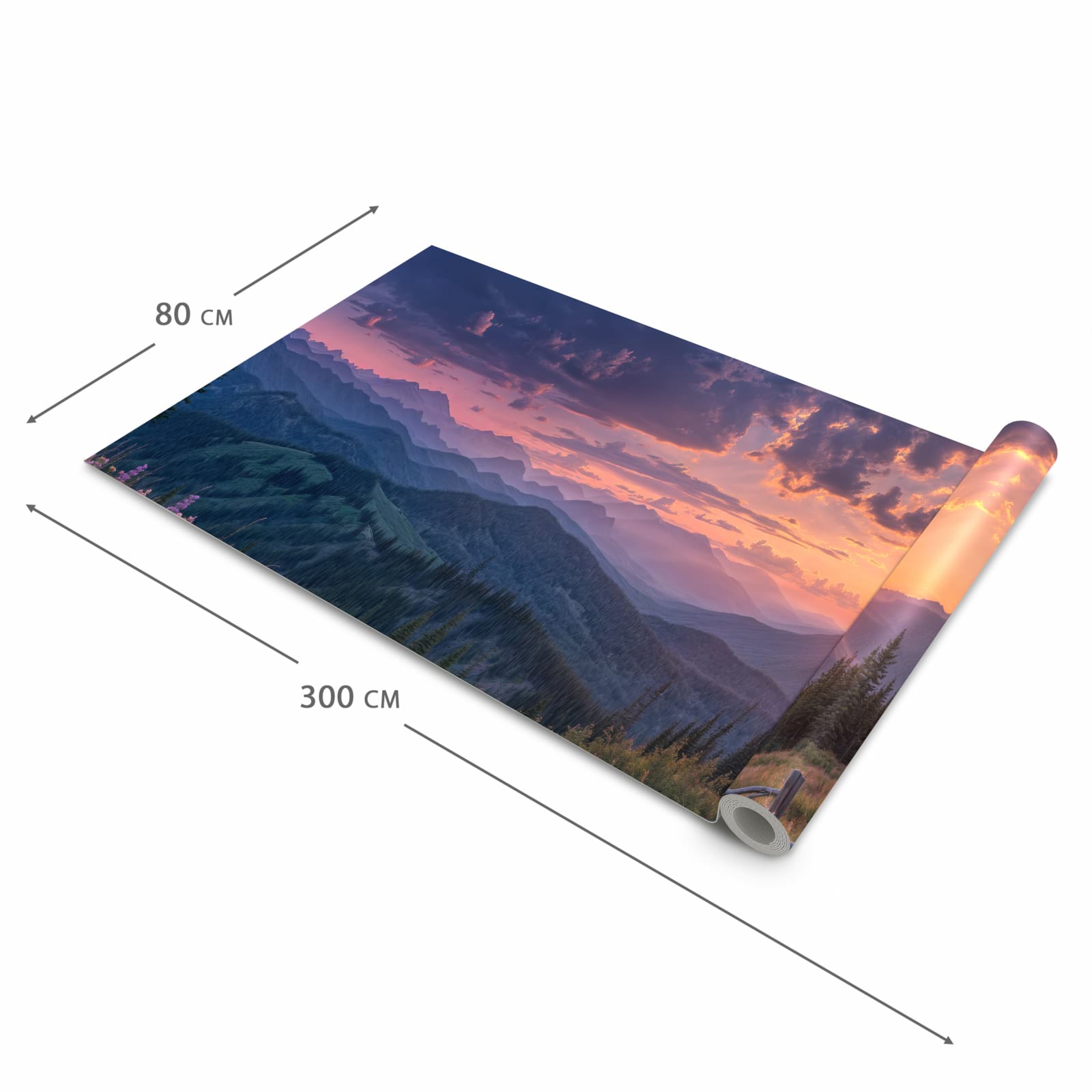 Hygienischer rutschfester Teppich mit Motiv Sonnenuntergang Wiese in der Grösse 60x90 cm