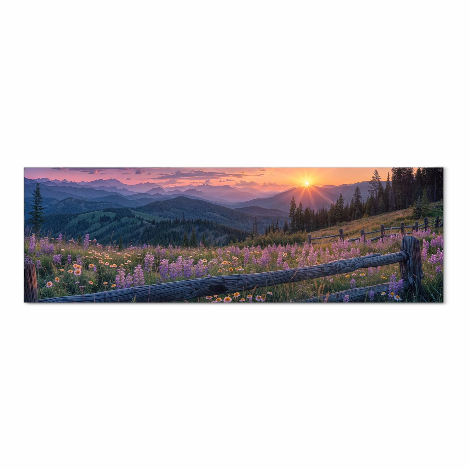 Bodenschonender rutschfester Läufer mit Motiv Sonnenuntergang Wiese in Frontansicht