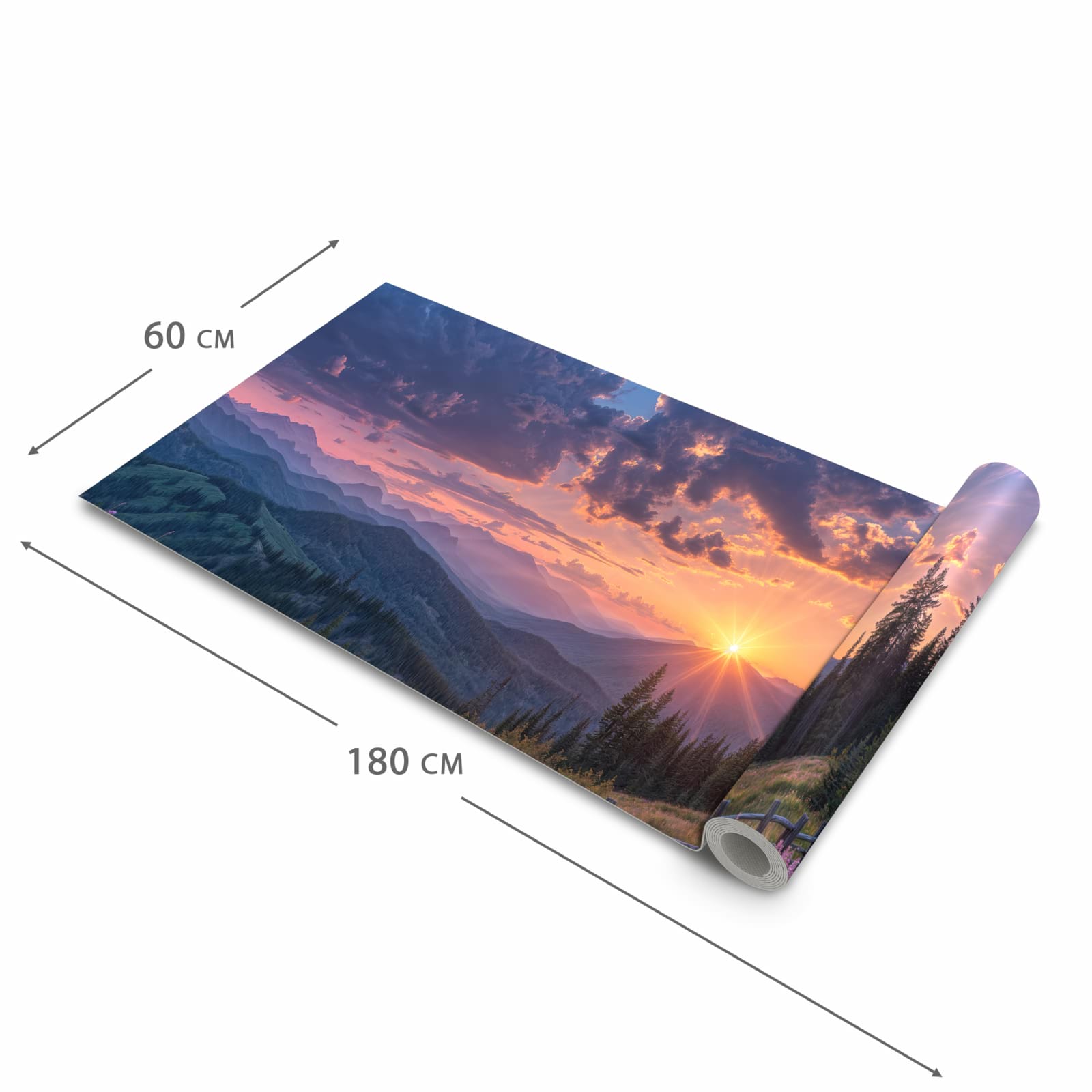 Geruchsneutraler Küchenläufer mit Motiv Sonnenuntergang Wiese in der Grösse 60x90 cm