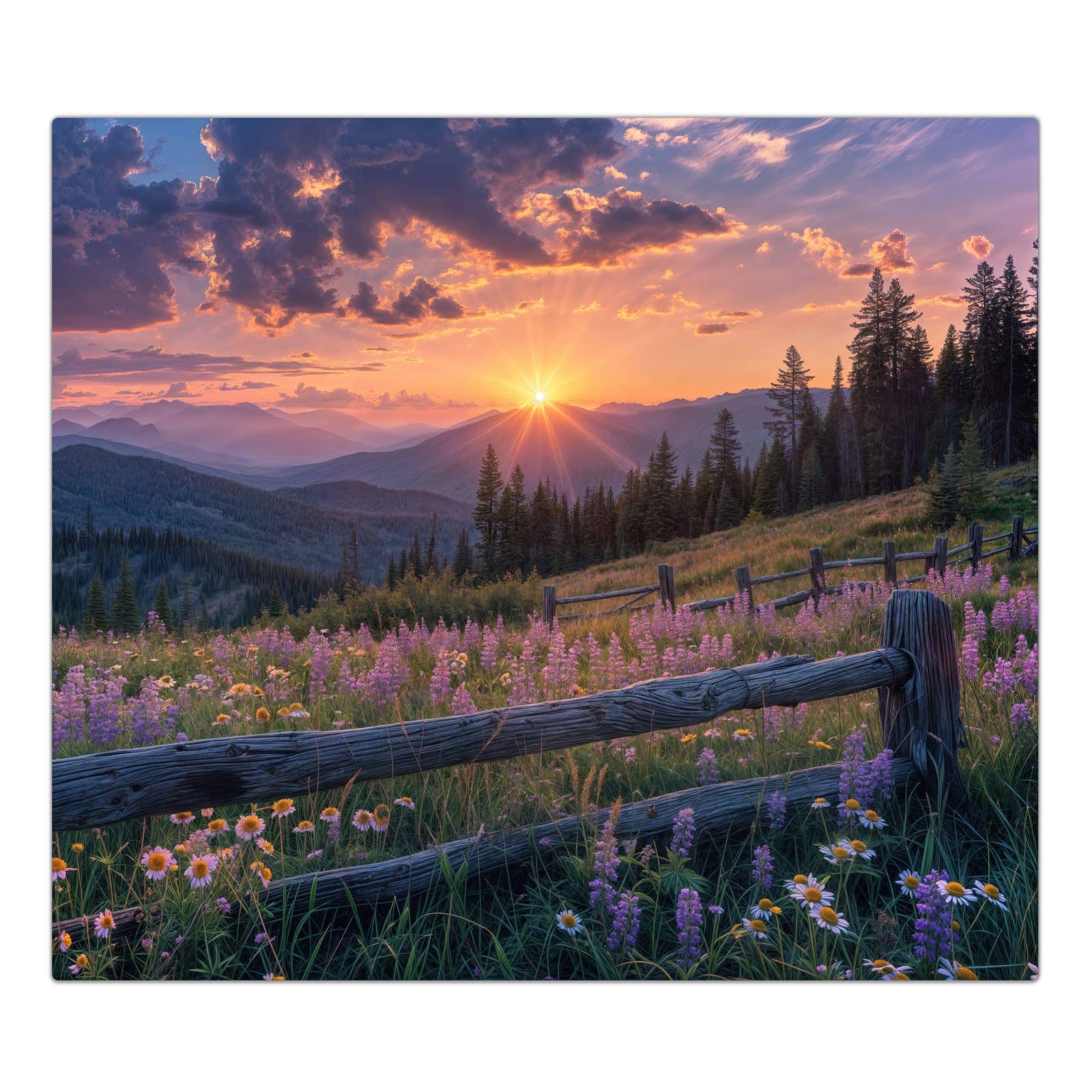 1-teilige Herdabdeckplatte mit Sonnenuntergang Wiese-Motiv in der Frontansicht #grösse_1-Teilig (60x52cm)