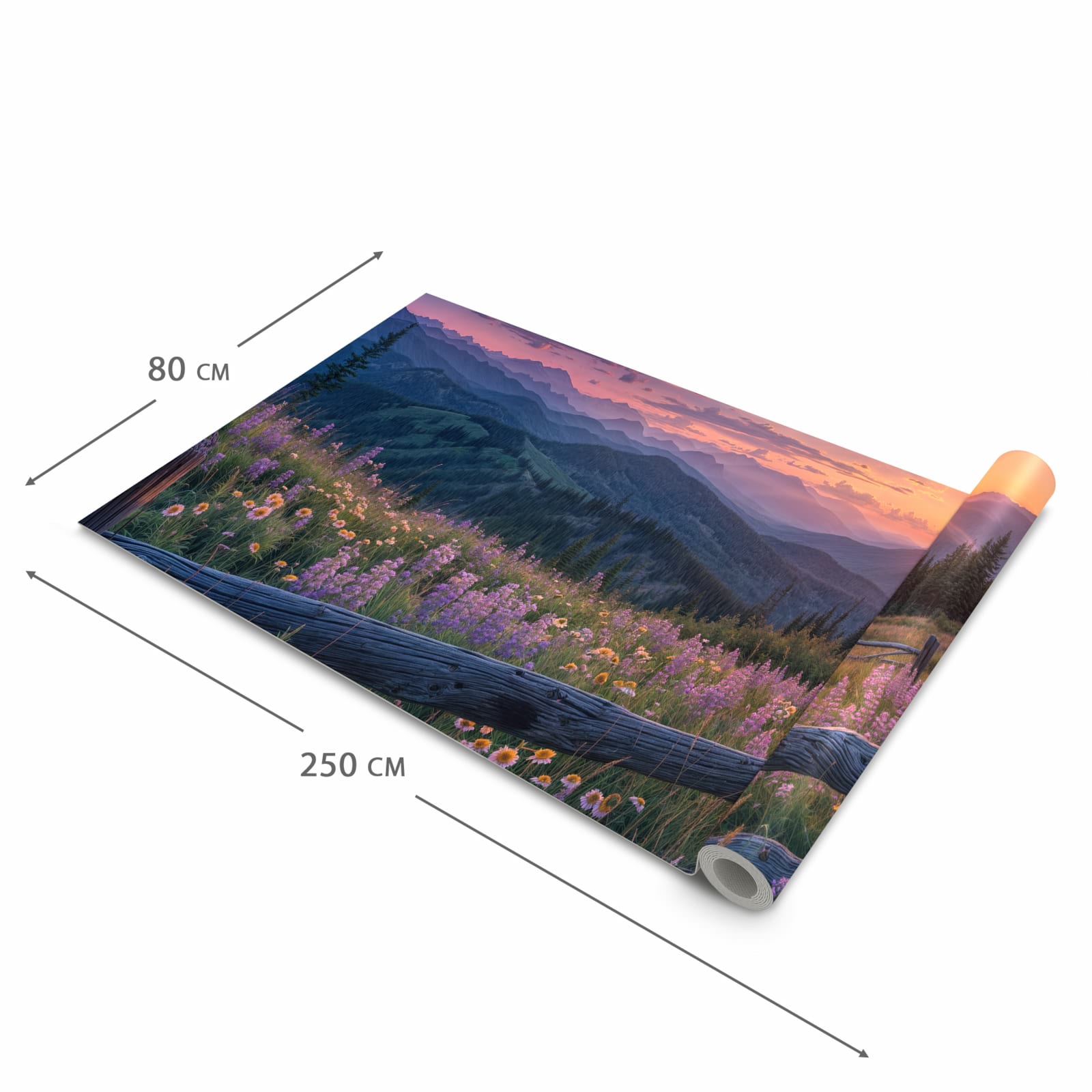 Pflegeleichter rutschfester Läufer mit Motiv Sonnenuntergang Wiese in der Grösse 60x90 cm