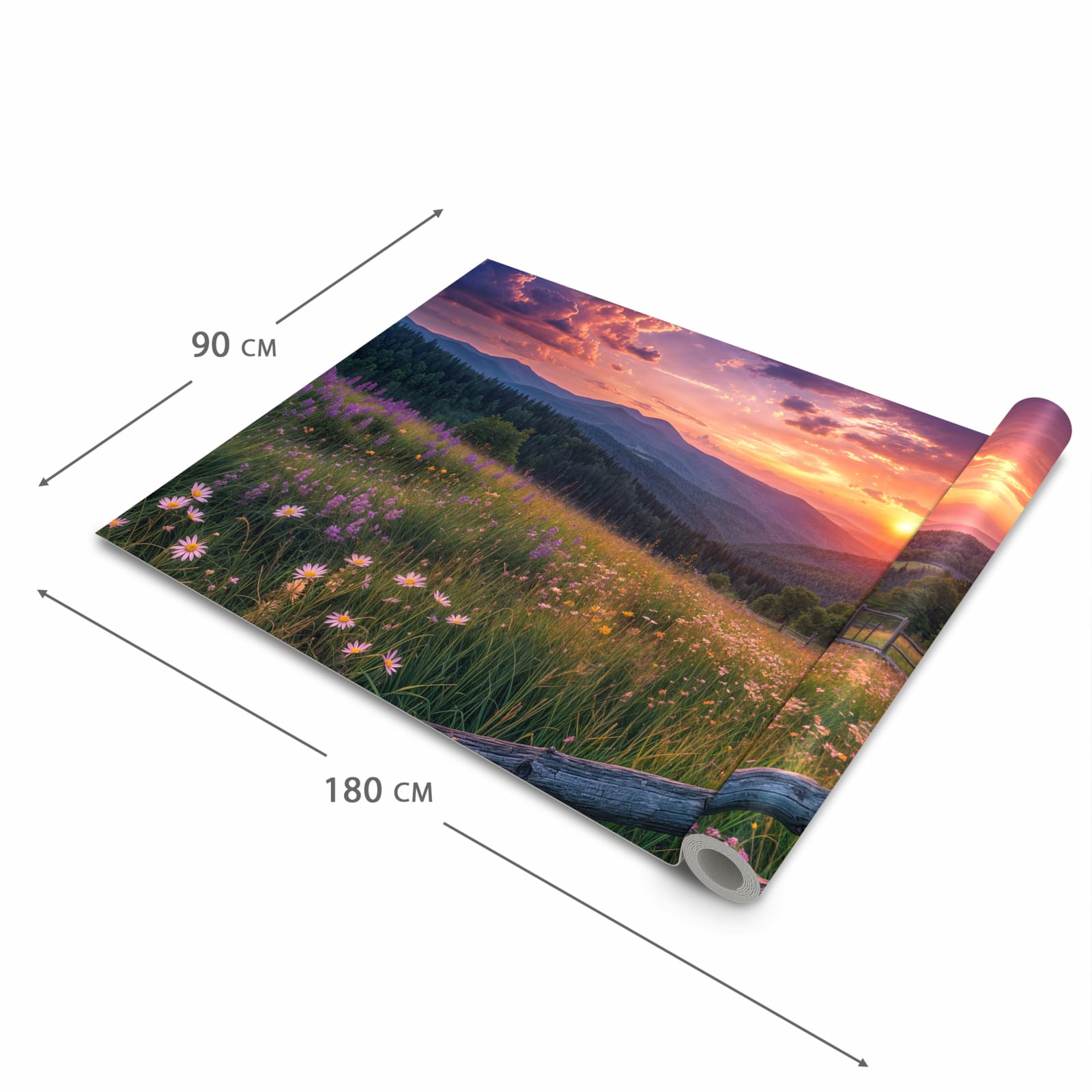 Geruchsneutraler waschbarer Teppich Küche mit Motiv Wiese von Sonnenuntergang in der Grösse 60x270 cm