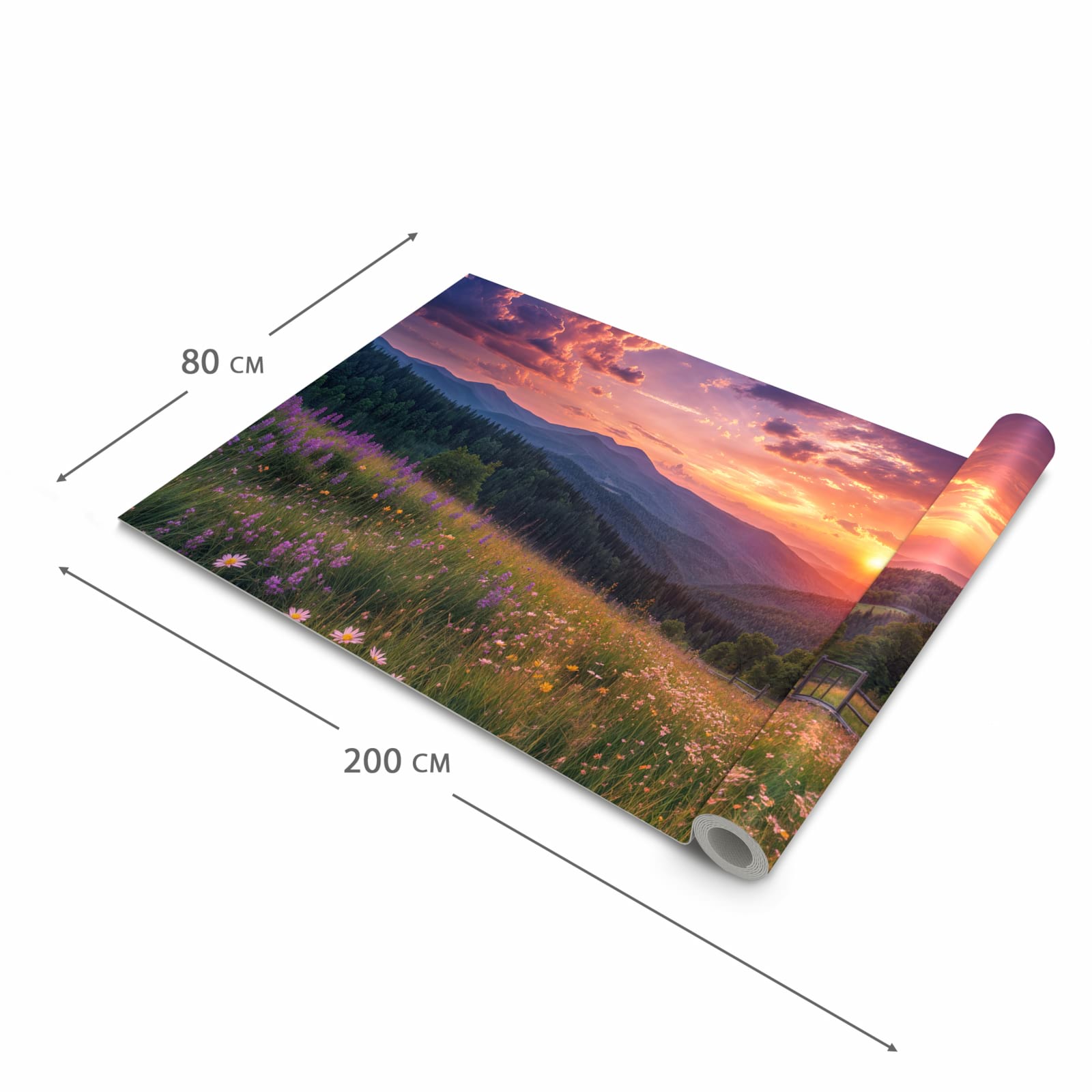 Komfortabler Läufer Küche mit Motiv Wiese von Sonnenuntergang in der Grösse 60x270 cm