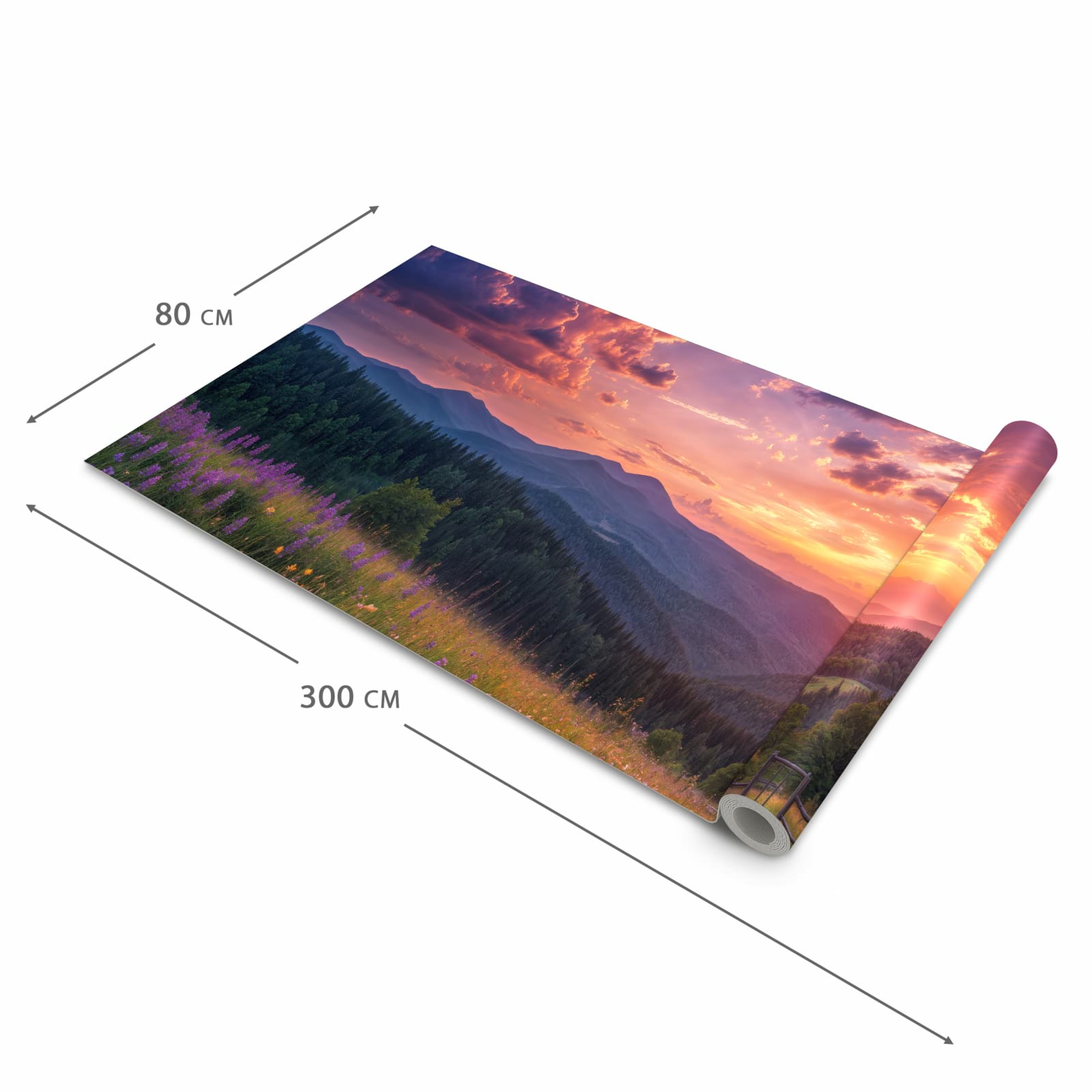 Schmutzabweisender Küchenvorleger mit Motiv Wiese von Sonnenuntergang in der Größe 60x270 cm