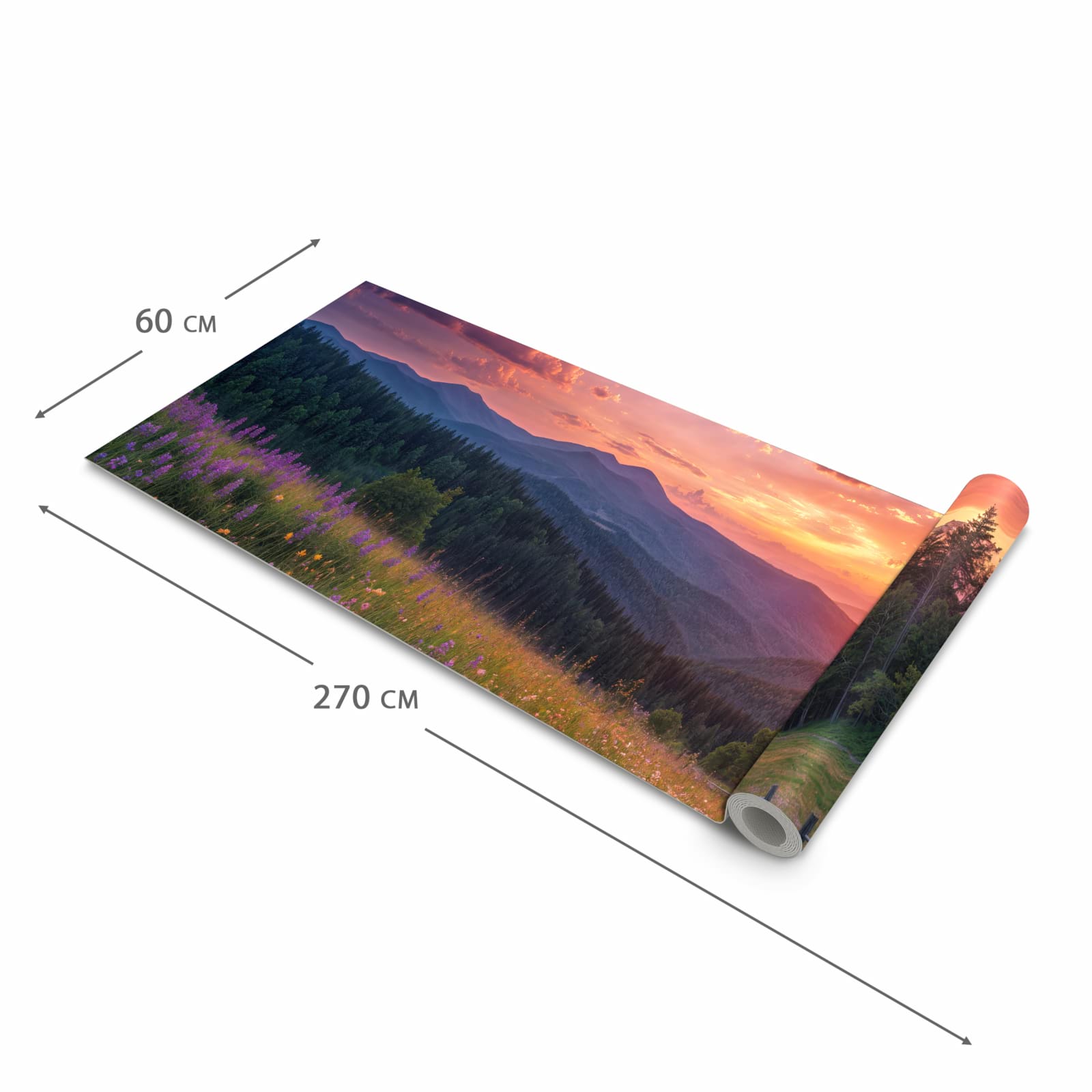 Geräuschdämpfender Küchenteppich mit Motiv Wiese von Sonnenuntergang in der Größe 60x270 cm