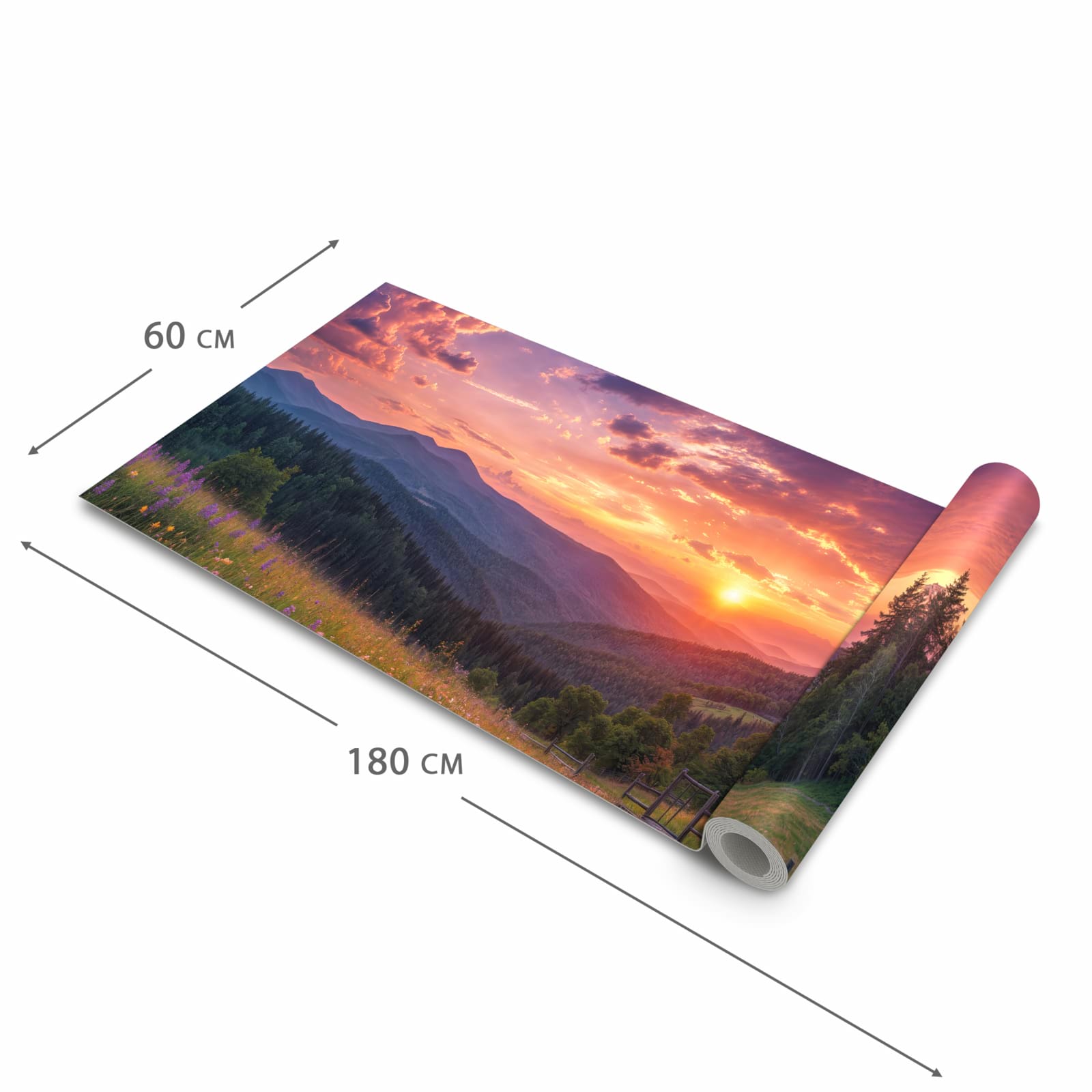 Küchenteppich mit Motiv Wiese von Sonnenuntergang in der Grösse 60x270 cm für sichere Aufbewahrung