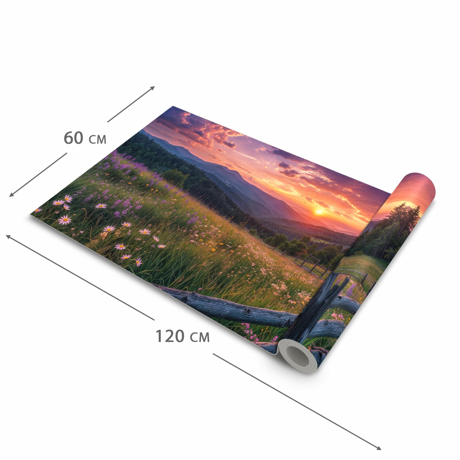 Farbbeständiger Teppich für Küche mit Motiv Wiese von Sonnenuntergang in der Grösse 60x270 cm