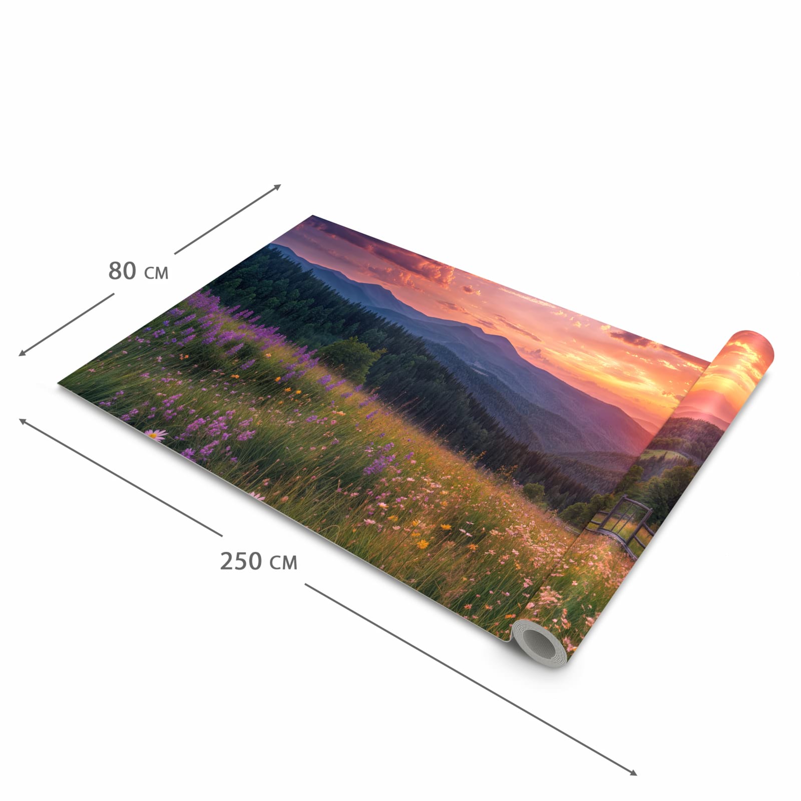 Wasserabweisender Küchenläufer mit Motiv Wiese von Sonnenuntergang in der Größe 60x270 cm