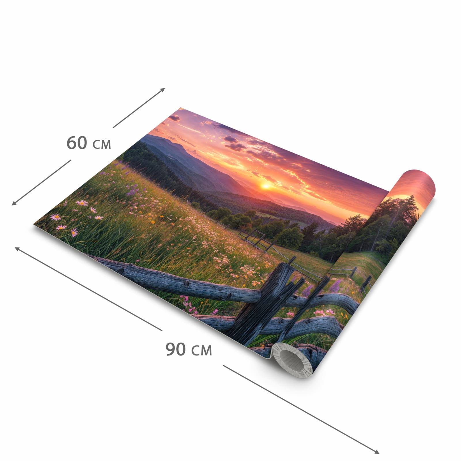 UV-beständiger Läufer für die Küche mit Motiv Wiese von Sonnenuntergang in der Grösse 60x270 cm