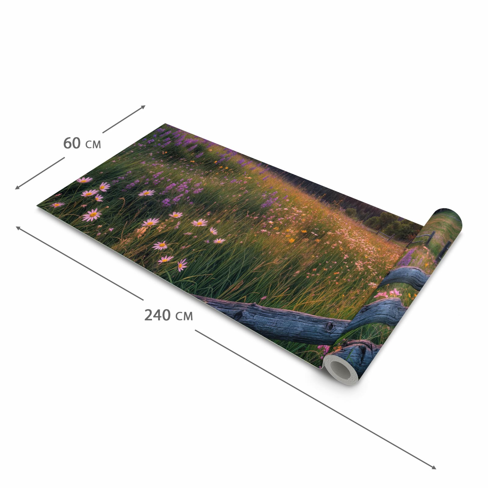 Zeitsparender Küchenteppich mit Motiv Wiese von Sonnenuntergang in der Grösse 60x270 cm