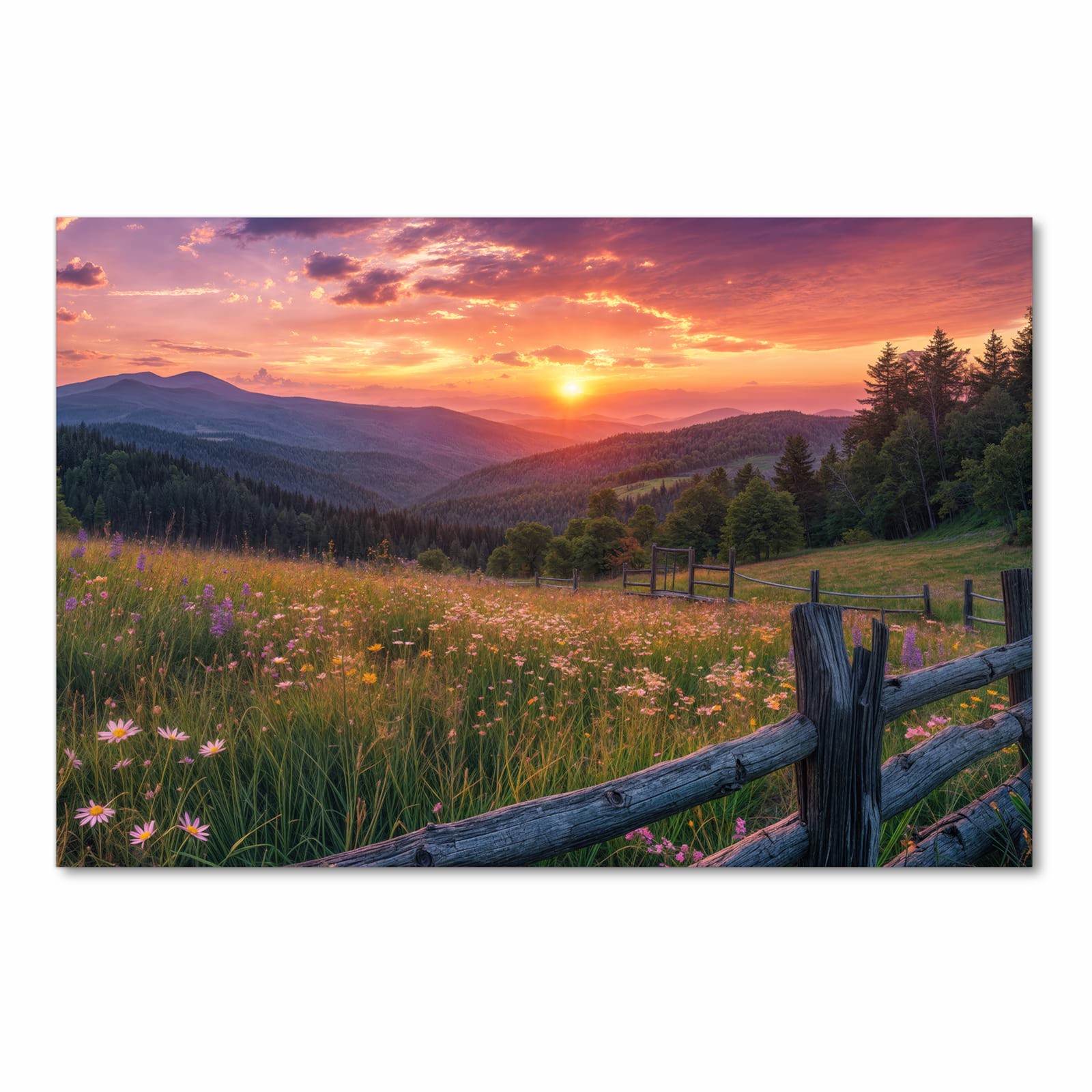 UV-beständiger Küchenteppich mit Motiv Wiese von Sonnenuntergang in Frontansicht