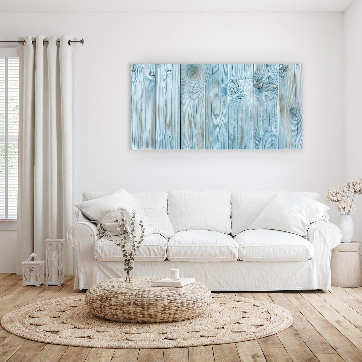 Wandbild - Hellblaue Holzbretter - Querformat – Hellblaue Bretter mit kräftiger Maserung