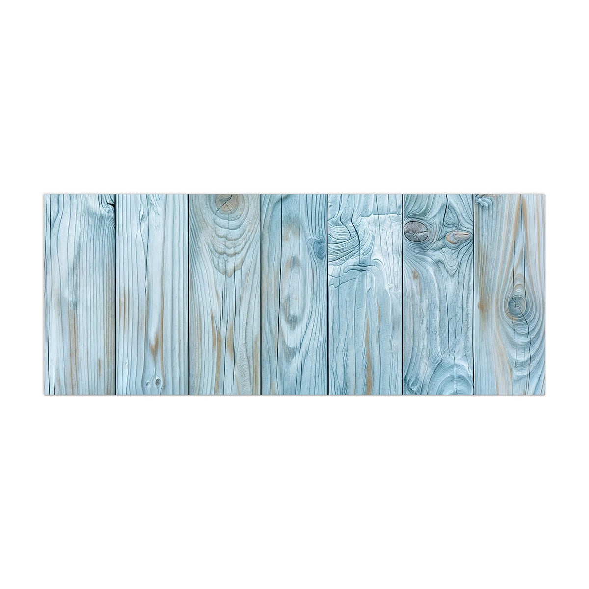 Küchenrückwand aus Glas Hellblaue Holzbretter im Hochformat, Motiv bildfüllend von vorn