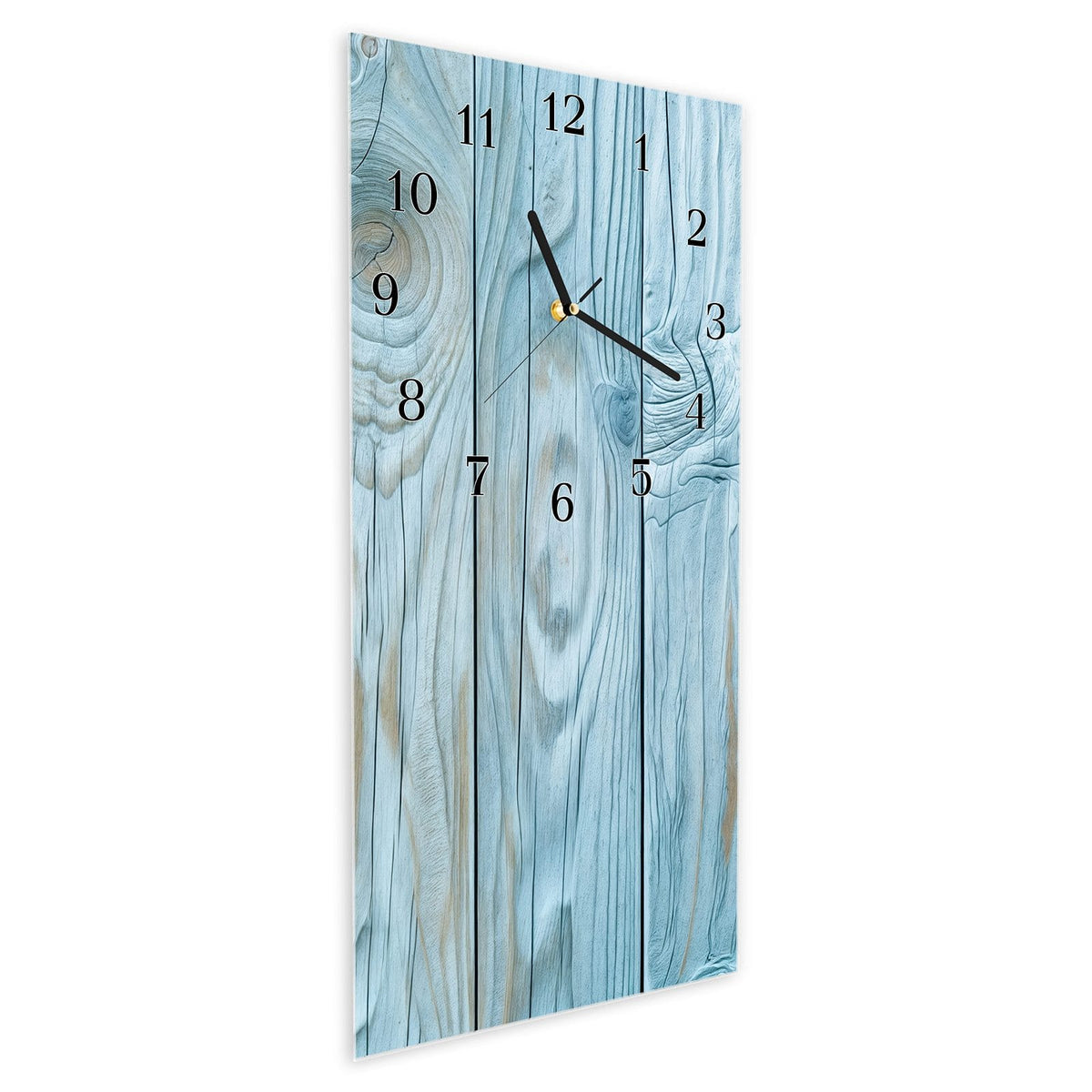 Vormontiert – mit Schwebeeffekt – Wanduhr Holzbretterdekor aus Glas – Hochformat 30 × 60 cm