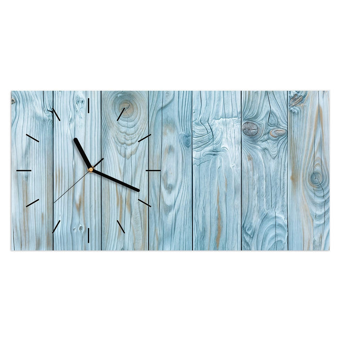 Wanduhr Holzbretterdekor aus Glas – Querformat 60 × 30 cm mit Ziffernblatt Linie