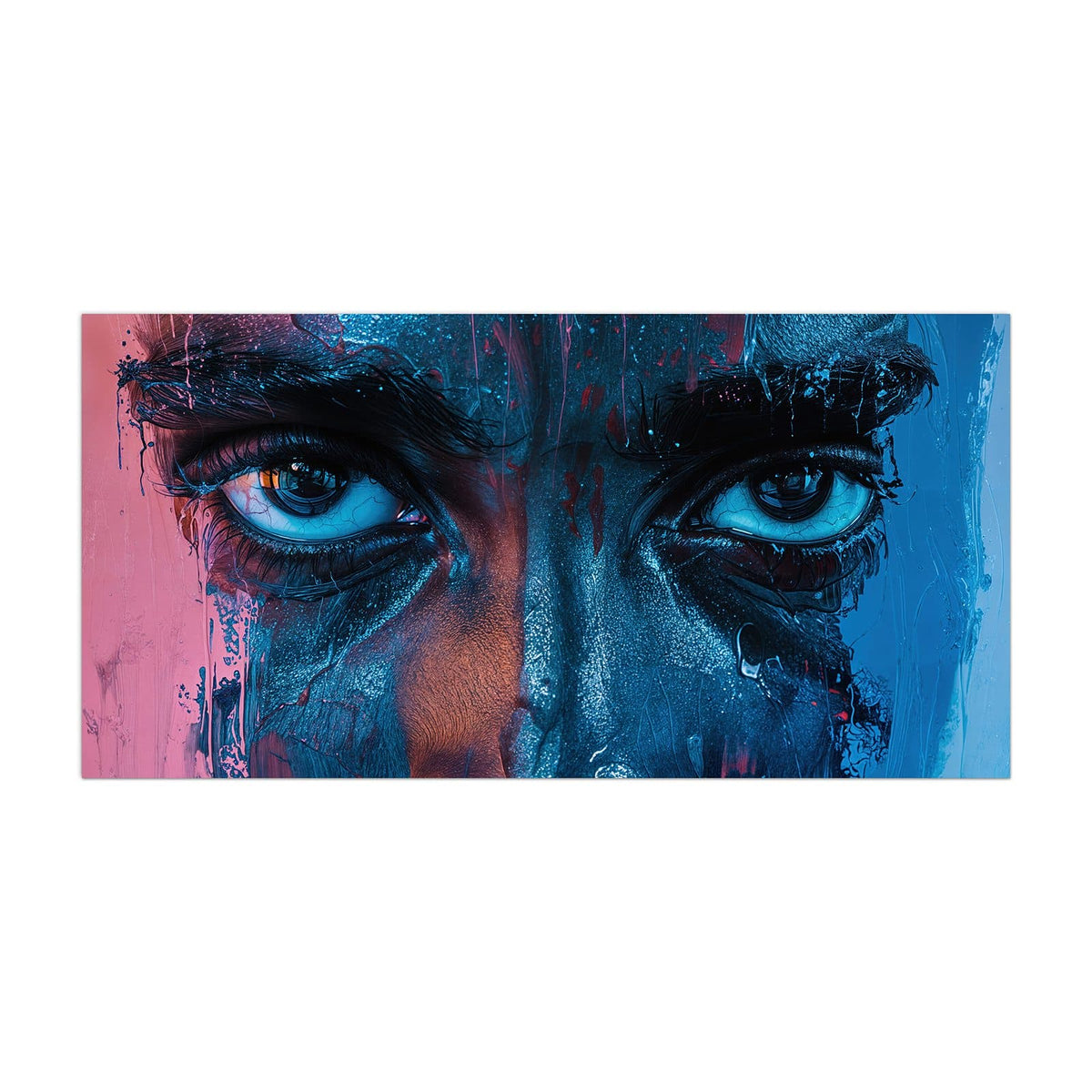 Küchenrückwand aus Glas Gemaltes Auge in Blau im Hochformat, Motiv bildfüllend von vorn