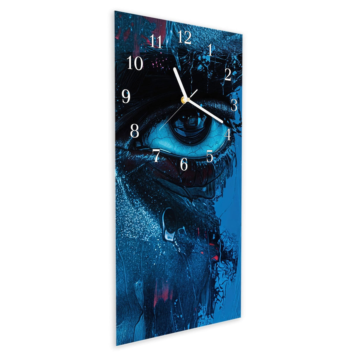 Vormontiert – mit Schwebeeffekt – Wanduhr Blick ins Unbekannte aus Glas – Hochformat 30 × 60 cm