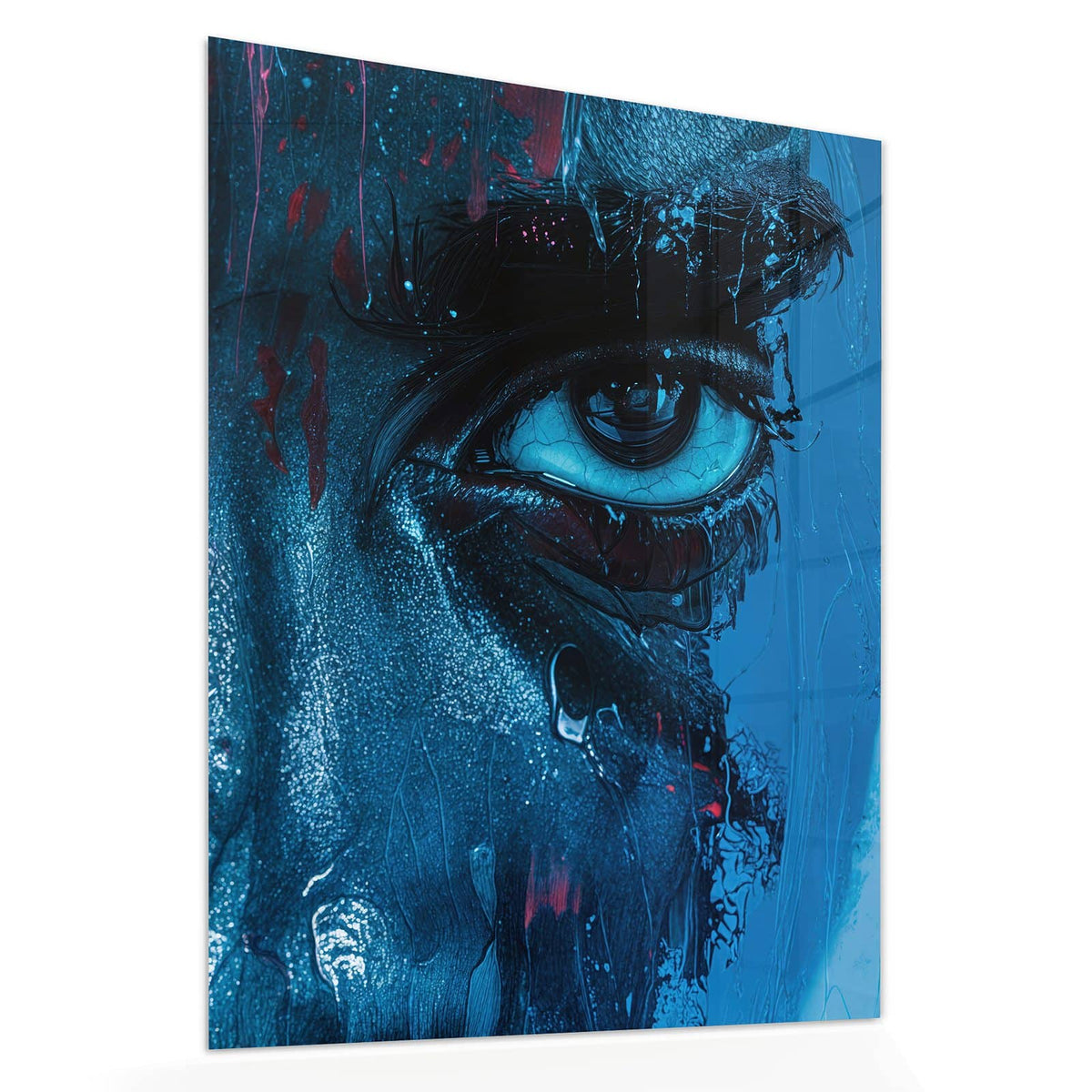 Echtglas, 4 mm – kein Acryl, keine Folie – Wandbild - Gemaltes Auge in Blau - Hochformat
