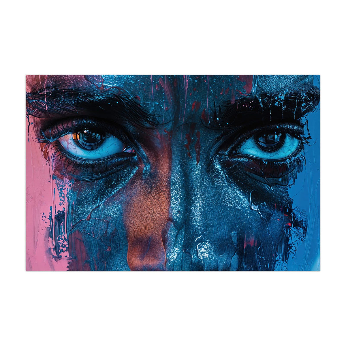 Küchenrückwand aus Glas Gemaltes Auge in Blau im Hochformat, Motiv bildfüllend von vorn