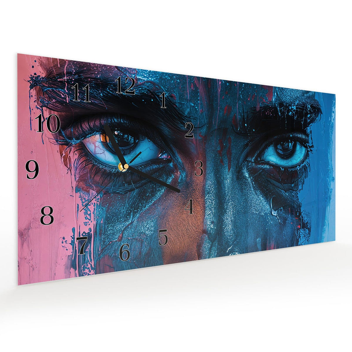 Vormontiert – mit Schwebeeffekt – Wanduhr Blick ins Unbekannte aus Glas – Querformat 60 × 30 cm