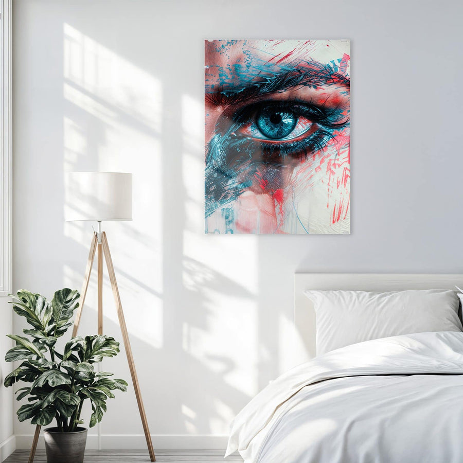 Maße Wandbild - Auge in Blau und Rot - Hochformat