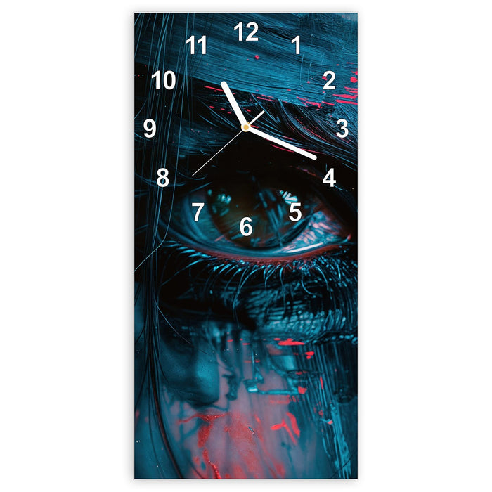 Wanduhr Kunstvolle Augen aus Glas – Hochformat 30 × 60 cm mit Ziffernblatt Modern