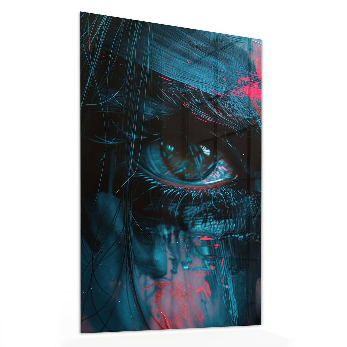 11 Größen – von 30 × 60 bis 60 × 150 cm – Wandbild - Auge in Blau und Rot - Hochformat