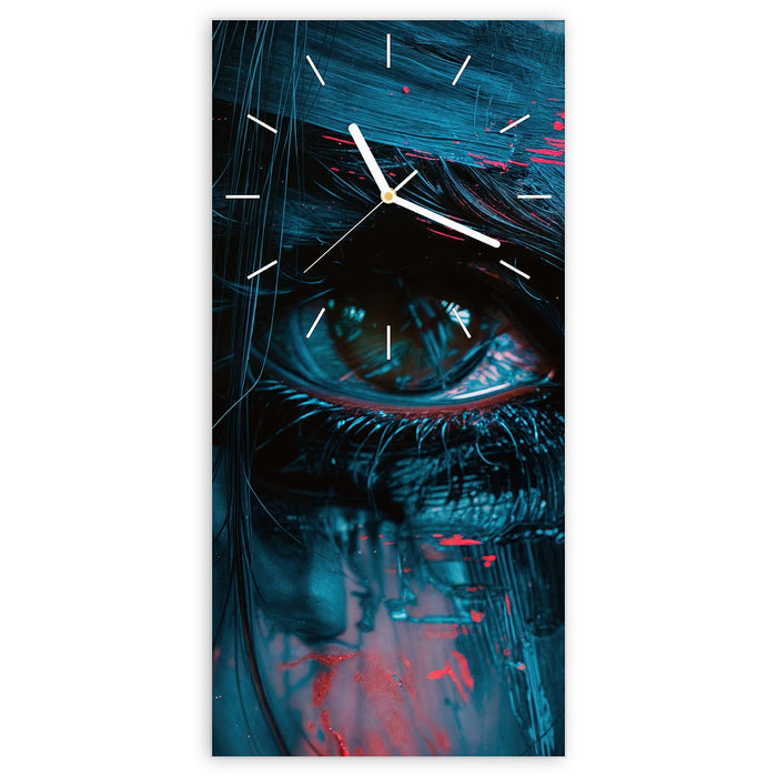Wanduhr Kunstvolle Augen aus Glas – Hochformat 30 × 60 cm mit Ziffernblatt Linie