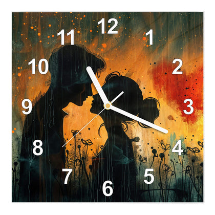 Wanduhr Quadratisch mit dem Motiv Liebespaar mit Herz