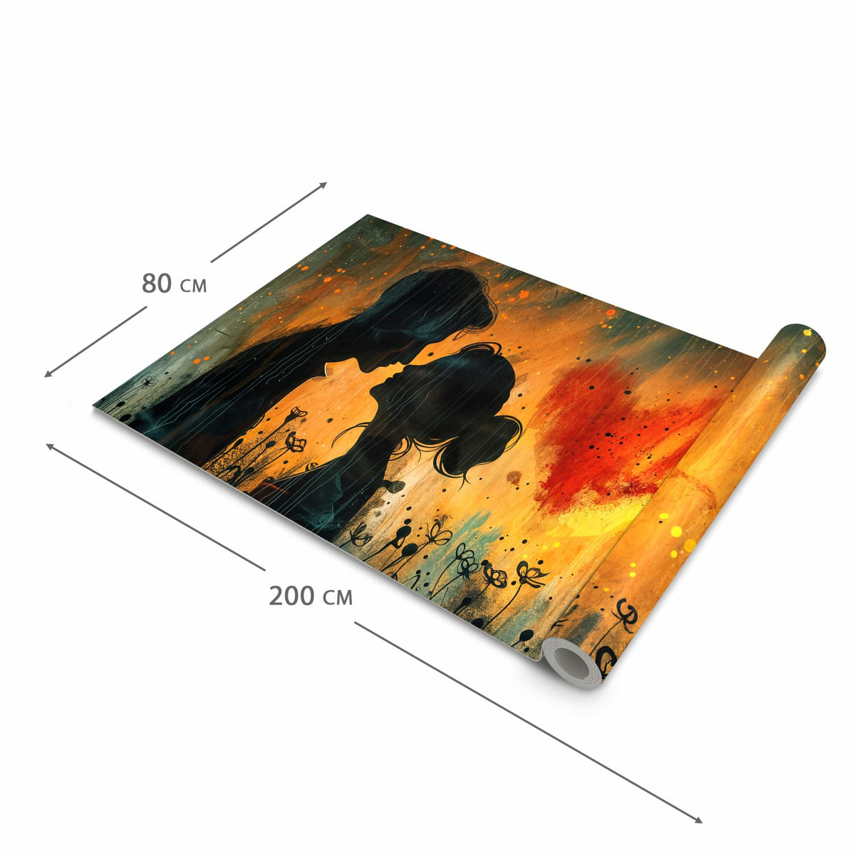 Abriebfester Küchenteppich mit Motiv Liebespaar im Regen in der Grösse 60x300 cm, waschbar