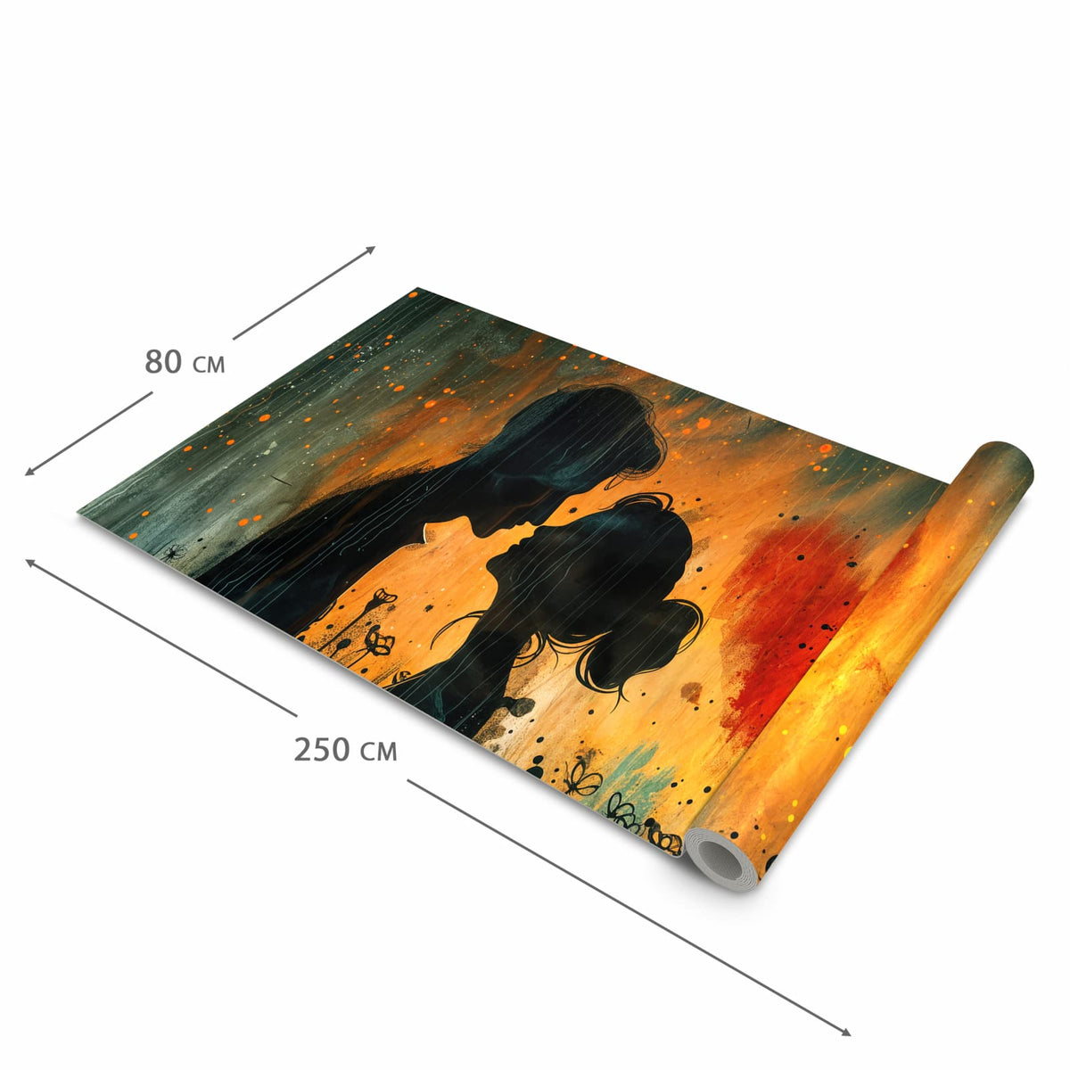 UV-beständiger waschbarer Küchenteppich mit Motiv Liebespaar im Regen in der Größe 60x300 cm
