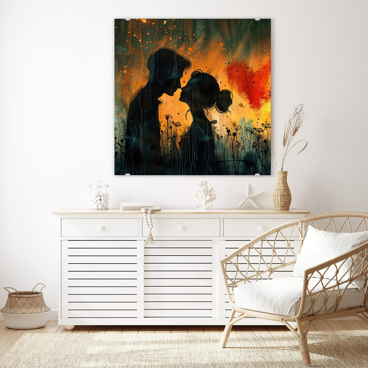 Echtglas, 4 mm – kein Acryl, keine Folie – Wandbild - Liebespaar mit Herz - Quadratisch