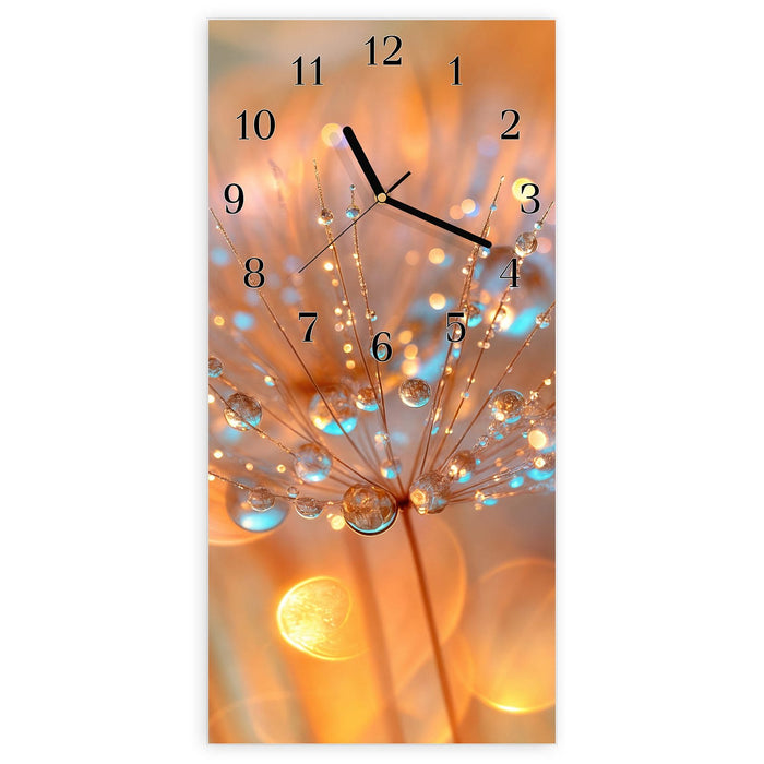 Wanduhr Pusteblumen Tropfen aus Glas – Hochformat 30 × 60 cm mit Ziffernblatt Klassisch