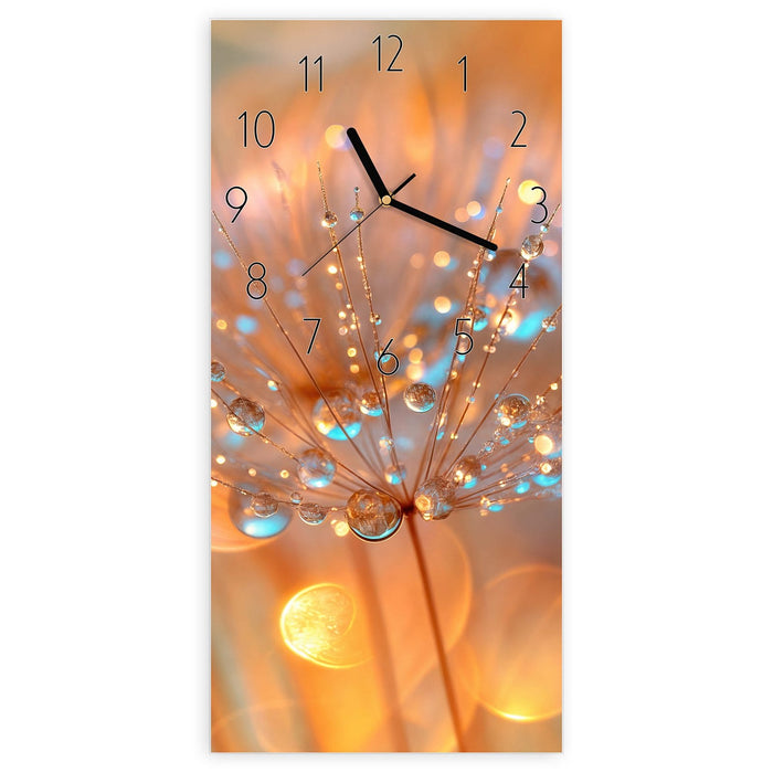 Wanduhr Pusteblumen Tropfen aus Glas – Hochformat 30 × 60 cm mit Ziffernblatt Elegant