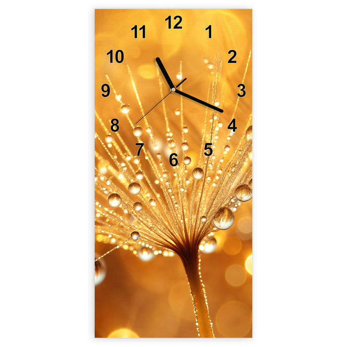 Wanduhr Löwenzahn Tropfen aus Glas – Hochformat 30 × 60 cm mit Ziffernblatt Modern