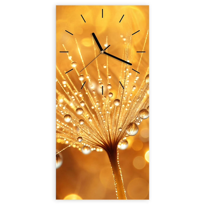 Wanduhr Löwenzahn Tropfen aus Glas – Hochformat 30 × 60 cm mit Ziffernblatt Linie