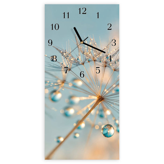 Wanduhr Pusteblume Wassertropfen aus Glas – Hochformat 30 × 60 cm mit Ziffernblatt Klassisch