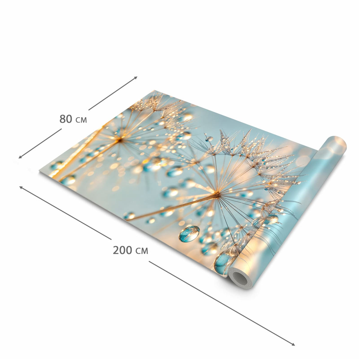 Fleckenresistenter großer Küchenteppich mit Motiv Pusteblume Wassertropfen in der Größe 60x240 cm