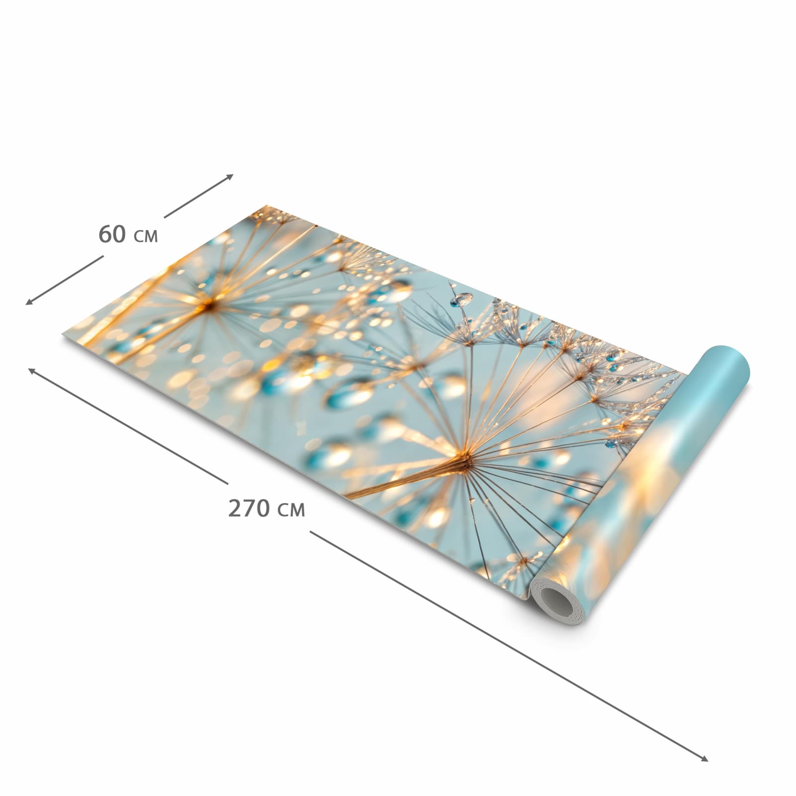 UV-beständiger Küchenteppich mit Motiv Pusteblume Wassertropfen in der Größe 60x240 cm