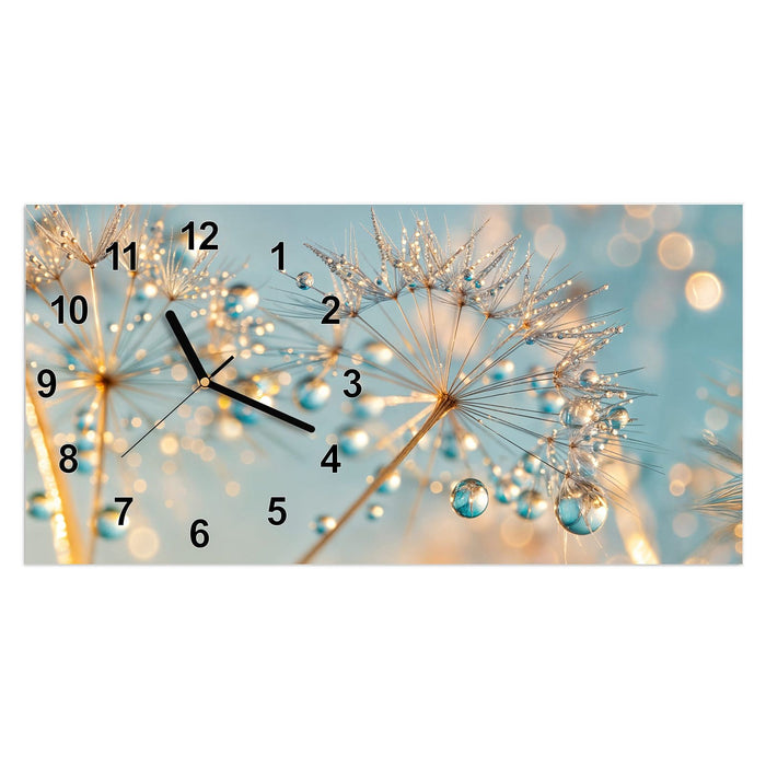 Wanduhr Pusteblume Wassertropfen aus Glas – Querformat 60 × 30 cm mit Ziffernblatt Modern