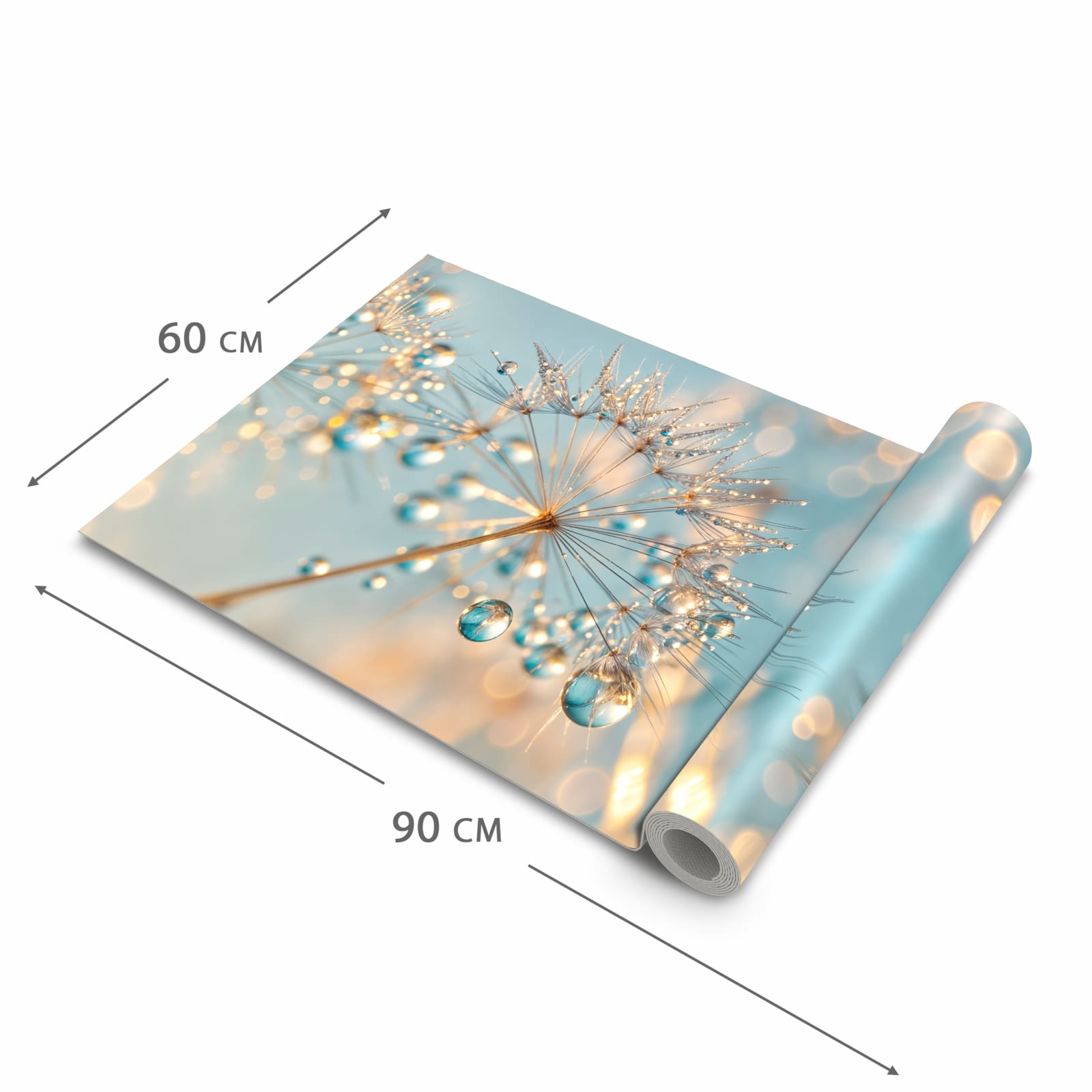 Wasserabweisender waschbarer Küchenteppich mit Motiv Pusteblume Wassertropfen in der Grösse 60x240 cm