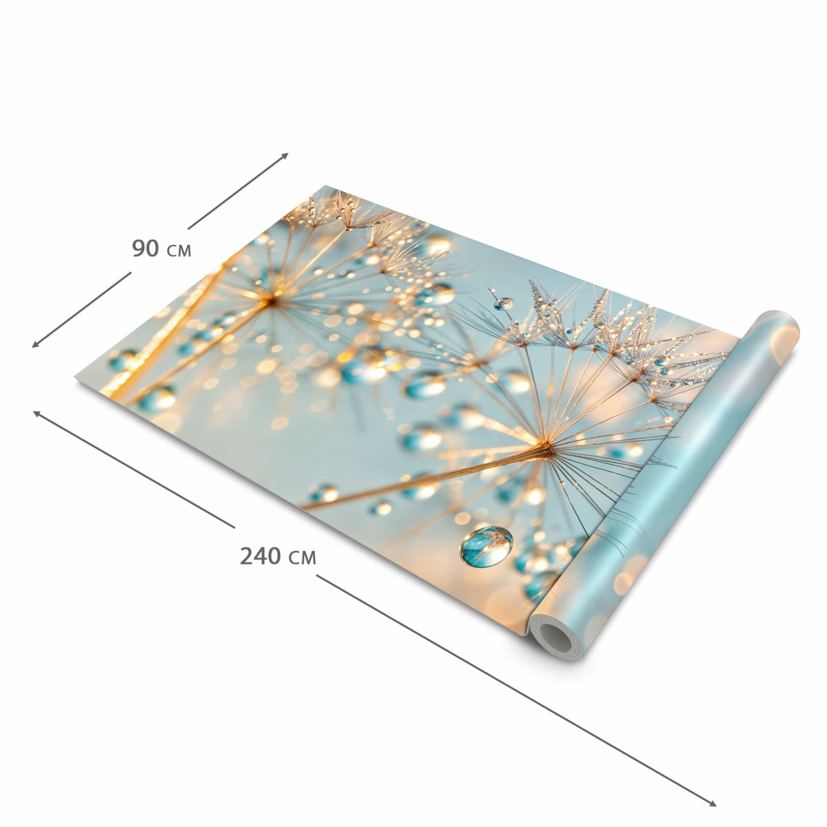 Pflegeleichter waschbarer Küchenläufer mit Motiv Pusteblume Wassertropfen in der Größe 60x240 cm